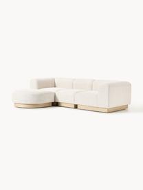 Modulares Sofa Natalie (3-Sitzer) aus Teddy-Bouclé mit Hocker, Bezug: Teddy-Bouclé (100 % Polye, Gestell: mitteldichte Holzfaserpla, Sockel: Massives Buchenholz, lack, Teddy-Bouclé Off White, helles Buchenholz, B 283 x T 197 cm