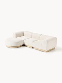 Modulares Sofa Natalie (3-Sitzer) aus Teddy-Bouclé mit Hocker, Bezug: Teddy-Bouclé (100 % Polye, Gestell: mitteldichte Holzfaserpla, Sockel: Massives Buchenholz, lack, Teddy-Bouclé Off White, helles Buchenholz, B 283 x T 197 cm