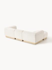 Modulares Sofa Natalie (3-Sitzer) aus Teddy-Bouclé mit Hocker, Bezug: Teddy-Bouclé (100 % Polye, Gestell: mitteldichte Holzfaserpla, Sockel: Massives Buchenholz, lack, Teddy-Bouclé Off White, helles Buchenholz, B 283 x T 197 cm