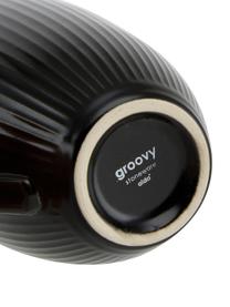 Kávová šálka s drážkovou štruktúrou Groove, 4 ks, Kamenina, Čierna, Ø 9 x V 11 cm, 300 ml