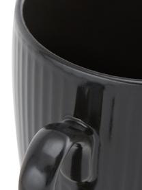 Tazas de café con relieves Groove, 4 uds., Gres, Negro, Ø 9 x Al 11 cm, 300 ml