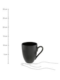 Tazas de café con relieves Groove, 4 uds., Gres, Negro, Ø 9 x Al 11 cm, 300 ml