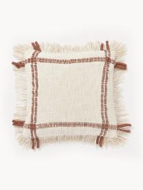 Housse de coussin artisanale en coton avec franges Catalina, Beige clair, terracotta, larg. 45 x long. 45 cm