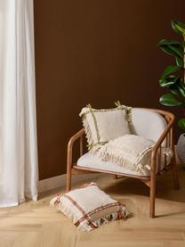 Housse de coussin 45x45 artisanale en coton avec franges Catalina, Beige clair, terracotta, larg. 45 x long. 45 cm