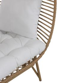 Korbsessel Oval aus Rattan, Braun, Weiss, 115 x 148 cm