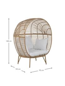 Korbsessel Oval aus Rattan, Braun, Weiss, 115 x 148 cm