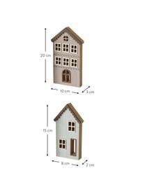 Figuras decorativas casas Ilmo, 4 uds., Tablero de fibras de densidad media (MDF), Marrón, gris, beige, Set de diferentes tamaños