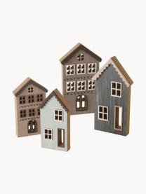 Deko-Häuser Ilmo, 4er-Set, Mitteldichte Holzfaserplatte (MDF), Taupe, Grau, Beige, Set mit verschiedenen Größen