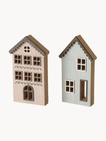 Figuras decorativas casas Ilmo, 4 uds., Tablero de fibras de densidad media (MDF), Marrón, gris, beige, Set de diferentes tamaños