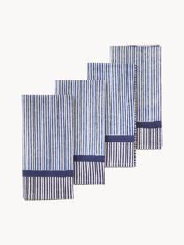 Serviettes à rayures Jaya, 4 pièces, 100 % coton, Tons bleus, blanc cassé, larg. 45 x long. 45 cm (taille M)