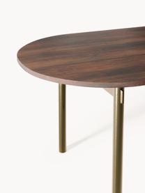 Ovaler Esstisch Mavi, in verschiedenen Größen, Tischplatte: Akazienholz, geölt, Beine: Metall, pulverbeschichtet, Akazienholz, Goldfarben, B 180 x T 90 cm