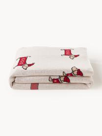 Kerst katoenen plaid Santas Little Helper, 100% katoen, Gebroken wit, rood, B 150 x L 200 cm