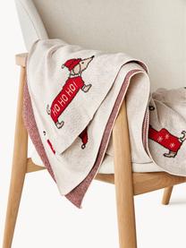 Weihnachtliche Baumwolldecke Santas Little Helper, 100 % Baumwolle, Off-White, Rot, B 150 x L 200 cm