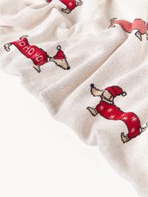 Kerst katoenen plaid Santas Little Helper, 100% katoen, Gebroken wit, rood, B 150 x L 200 cm