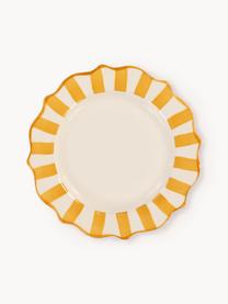 Plato de postre artesanal Scalloped, Gres, Amarillo sol, blanco, Ø 22 cm