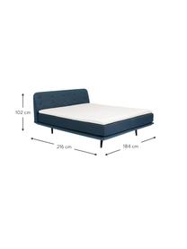 Boxspring bed Luna in donkerblauw, Frame: massief gelakt beukenhout, Bekleding: 100% polyester, Poten: massief gelakt beukenhout, Geweven stof blauw, 180 x 200 cm