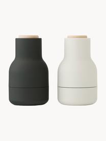 Salero y pimentero pequeños de diseño Bottle Grinder, 2 uds., Estructura: plástico, Grinder: cerámica, Negro, blanco Off White, madera de haya, Ø 7 x Al 12 cm