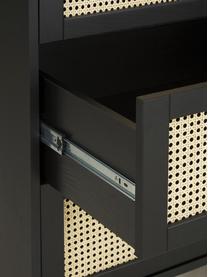 Kleiner Kleiderschrank Aries mit Wiener Geflecht, 2-türig, Gestell: Spanplatte mit Eichenholz, Beine: Massives Eichenholz, Wiener Geflecht: Zuckerrohr, Holz, schwarz lackiert, B 100 x H 194 cm