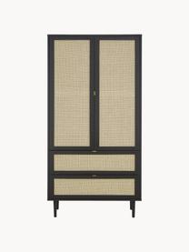 Kleiner Kleiderschrank Aries mit Wiener Geflecht, 2-türig, Gestell: Spanplatte mit Eichenholz, Beine: Massives Eichenholz, Wiener Geflecht: Zuckerrohr, Holz, schwarz lackiert, B 100 x H 194 cm