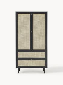 Petite armoire en cannage Aries, 2 portes, Chêne noir laqué, larg. 100 x haut. 194 cm