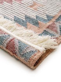 Tappeto Kilim tessuto a mano con motivo e frange Cari, 70% lana, 30% poliestere, Multicolore, Larg. 80 x Lung. 150 cm (taglia XS)
