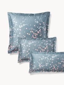 Funda de almohada de satén estampada Sakura, Azul, rosa, blanco, An 45 x L 110 cm