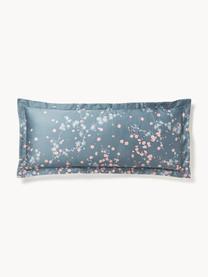 Funda de almohada de satén estampada Sakura, Azul, rosa claro, blanco, An 45 x L 110 cm