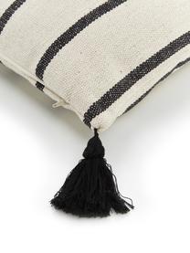 Federa arredo a righe con nappe Oyo, 100% cotone, Nero, bianco latte, Larg. 40 x Lung. 40 cm