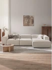 Narożna sofa modułowa Bouclé Lennon, Tapicerka: Bouclé (100% poliester) D, Stelaż: lite drewno sosnowe, skle, Nogi: tworzywo sztuczne Ten pro, Bouclé w odcieniu złamanej bieli, S 327 x G 180 cm, prawostronna