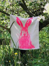 Leinen-Geschirrtuch Hare, handsiebbedruckt, 100 % Leinen, Hellgrau, Pink, B 50 x L 70 cm