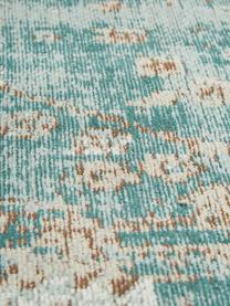 Ručně tkaný kulatý žinylkový vintage koberec Rimini, Tyrkysová zelená, béžová, hnědá, Ø 120 cm (velikost S)