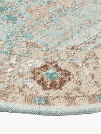 Tapis rond vintage chenille tissé main Rimini, Turquoise, taupe, brun, Ø 120 cm (taille S)