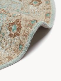 Tapis rond vintage chenille tissé main Rimini, Turquoise, taupe, brun, Ø 120 cm (taille S)