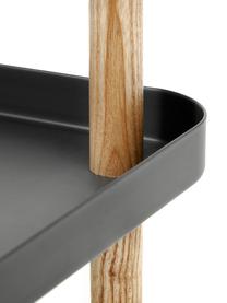 Beistelltisch Block im Skandi Design, Ablageböden: Stahl, Rahmen: Eschenholz, Rollen: Stahl, Gummi, Dunkelgrau, 50 x 64 cm