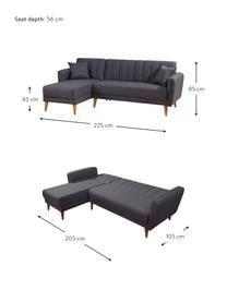 Leinen-Ecksofa Aqua (3-Sitzer) mit Schlaffunktion, Bezug: Leinen, Gestell: Hornbaumholz, Metall, Füße: Holz, Grau, B 225 x T 145 cm