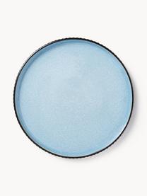 Platos postre con relieve Bora, 4 uds., Cerámica esmaltada, Azul claro brillante, negro mate, Ø 21 cm