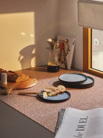 Frühstücksteller Bora mit Rillenrelief, 4 Stück, Steinzeug, glasiert, Hellblau glänzend, Schwarz matt, Ø 21 cm