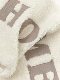 Geborduurde teddy-kussenhoes Home, Crèmewit & beige, B 30 x L 50 cm
