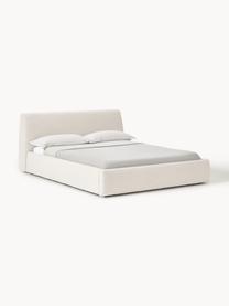 Letto imbottito in bouclé con contenitore Cloud, Rivestimento: bouclé (80% poliestere, 2, Piedini: legno di betulla laccato , Bouclé bianco latte, Larg. 140 x Lung. 200 cm