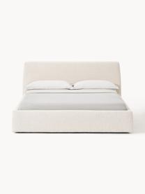 Cama tapizada en tejido bouclé con espacio de almacenaje Cloud, Tapizado: tejido bouclé (80% poliés, Cuerpo: madera de pino y abeto ma, Patas: madera de abedul pintada , Bouclé blanco Off White, An 140 x L 200 cm