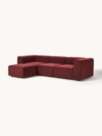 Sofá modular de terciopelo Lena (4 plazas), con reposapiés, Tapizado: terciopelo (100% poliéste, Estructura: madera de pino, contracha, Patas: plástico., Terciopelo rojo vino, An 284 x F 181 cm