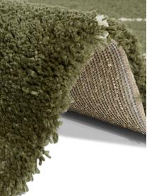 Tapis shaggy vert Desso, 100 % polypropylène, Vert forêt, crème, larg. 80 x long. 150 cm (taille XS)