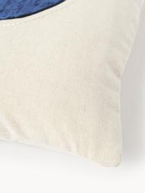 Geborduurde kussenhoes Farah met fluwelen decoratie, Donkerblauw, beige, B 45 x L 45 cm