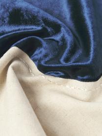 Housse de coussin avec détails décoratifs en velours Farah, Bleu foncé, beige, larg. 45 x long. 45 cm