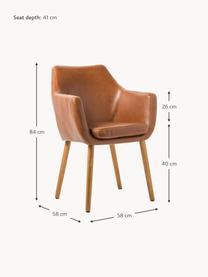Židle s područkami z imitace kůže a dřevěnými nohami Nora, Umělá kůže světle hnědá, dubové dřevo, Š 58 cm, H 58 cm