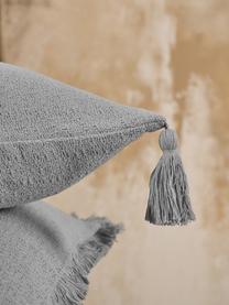 Federa arredo color grigio chiaro con nappe decorative Lori, 100% cotone, Grigio, Larg. 40 x Lung. 40 cm