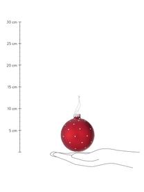 Handgemaakte kerstballenset Herzilein, 12-delig, Rood, wit, zilverkleurig, Ø 8 cm