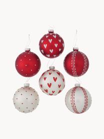 Handgefertigtes Weihnachtskugeln-Set Herzilein, 12er-Set, Rot, Weiß, Silberfarben, Ø 8 cm