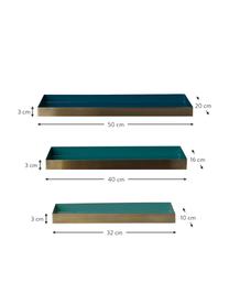 Decoratieve dienbladenset Platter, 3-delig, Gelakt metaal, Binnenzijde: glanzende petrol inten. Buitenzijde: mat goudkleurig, Set met verschillende formaten