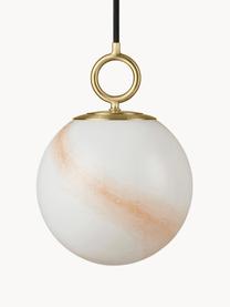 Lámpara de techo globo soplado artesanalmente Stockholm, Pantalla: vidrio, Adornos: metal recubierto, Cable: cubierto en tela, Blanco Off White, marrón claro, Ø 18 x Al 28 cm